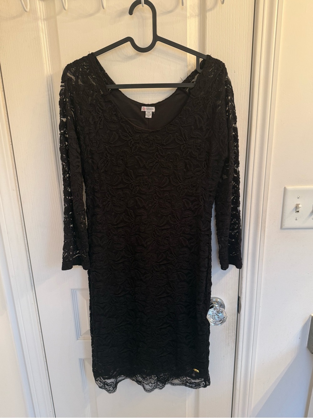 Guess Black Lace Long-Sleeve Sheath Dress